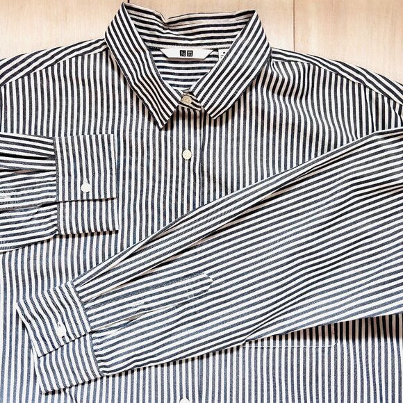 UNIQLO Classic Cotton Buttondown Stripe Shirt Women's Medium GUC - Picture 5 of 9
